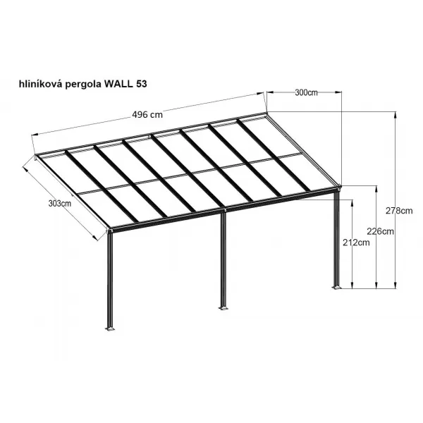 Hliníková pergola LANITPLAST WALL 53 FSX bílá + čirý PC LG4319