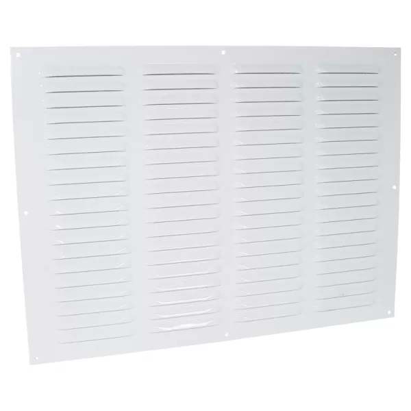 Kovová ventilační mřížka bez příruby s pevnou žaluzií a síťkou 400x300 mm, bílá DALAP 4521
