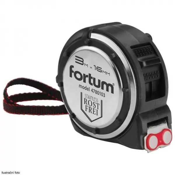 Svinovací metr nerez 3m x 16mm s magnety na háčku, pryžový obal FORTUM 4780103