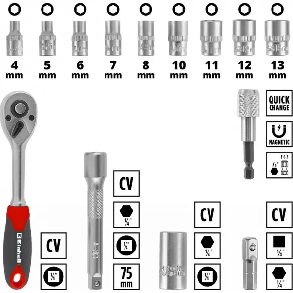 Sada bitů s ráčnou L-CASE Box 37 ks Einhell 49109022