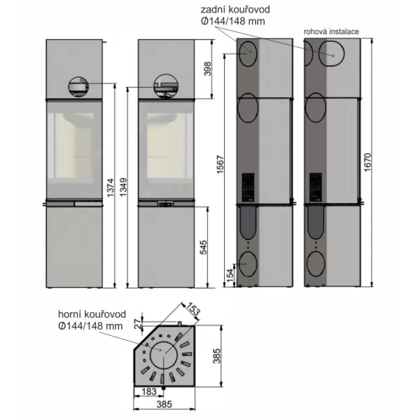 Krbová kamna podstavec s dvířky, nástavec SCAN 80-4 černý lak
