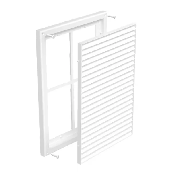 PVC větrací mřížka bez příruby s pevnou žaluzií a síťkou 299x221 mm, bílá DALAP 5342