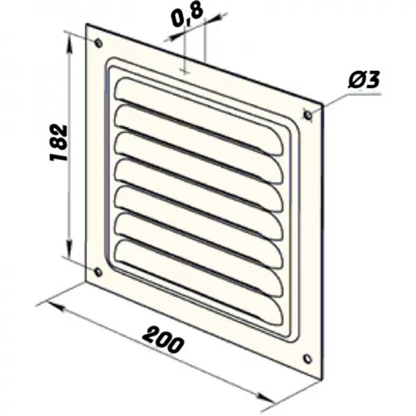 Kovová ventilační mřížka bez příruby s pevnou žaluzií a síťkou 200x200 mm, bílá DALAP 548