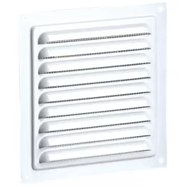 Kovová ventilační mřížka bez příruby s pevnou žaluzií a síťkou 200x200 mm, bílá DALAP 548