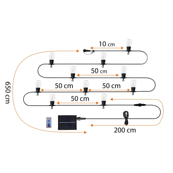 Girlanda solární,10 LED žárovek,8 funkcí svícení NEO tools 99-116