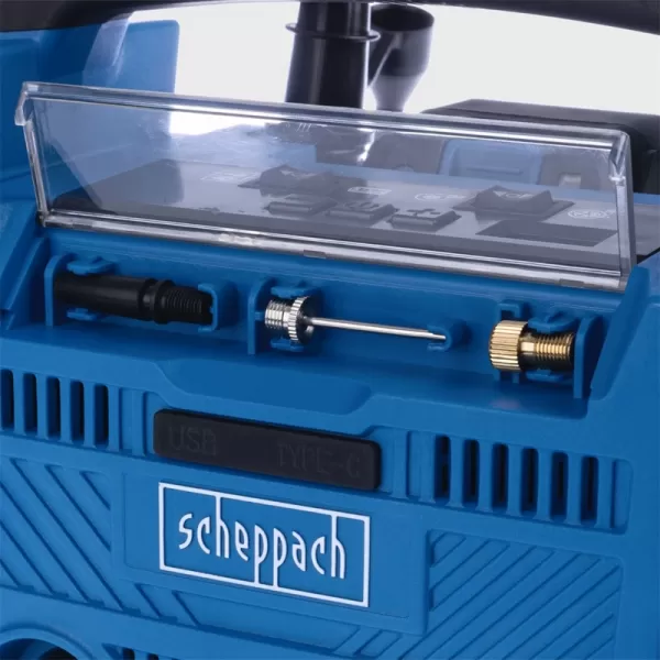Hybridní kompresor 20V IXES aku / 12V / 230 V + 2,0Ah + 2,4A Scheppach Air Force 6-SET S