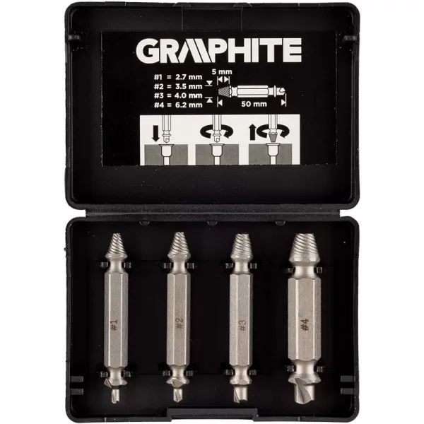 Vytahováky zalomených šroubů M5-M14, 4 ks Graphite 54T429