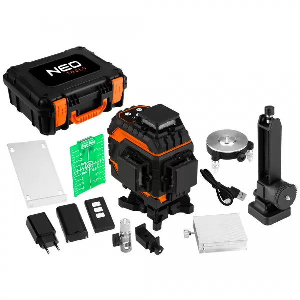 Laser 3D, 25 m, 12 čar, zelený, magnetický držák, kufr NEO tools 75-140