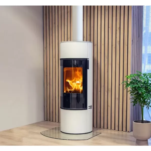 Krbová kamna skleněná dvířka, černá klička SCAN 84-1 MODERN bílý lak