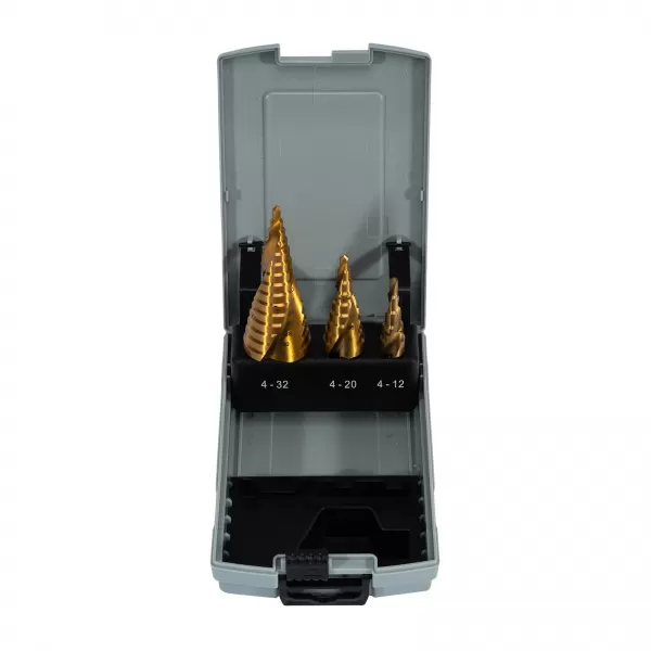 Sada stupňovitých vrtáků HSS TiN 3 díly 4-32 mm, plastový obal Xtline XT35500