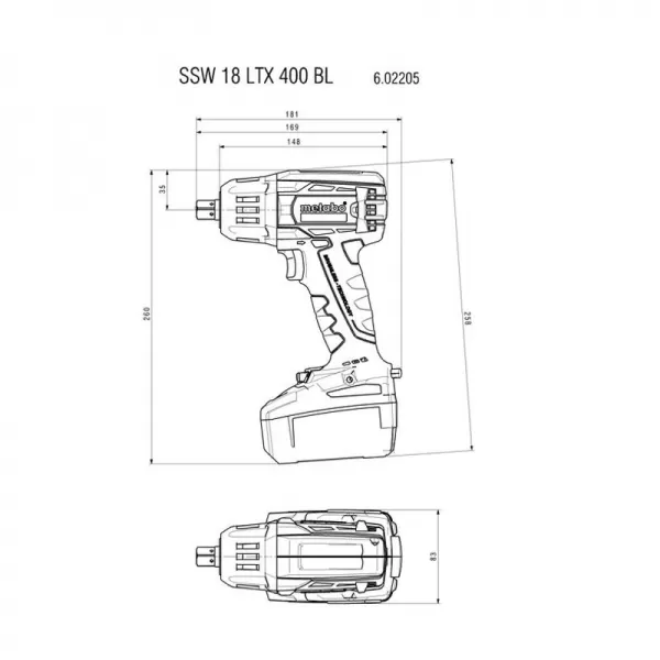 Aku rázový utahovák bez aku SSW 18 LTX 400 BL Metabo 602205840