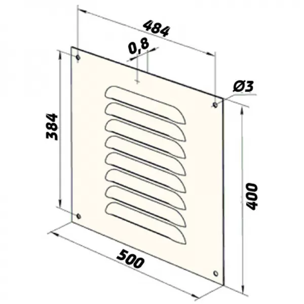 Kovová ventilační mřížka bez příruby s pevnou žaluzií a síťkou 500x400 mm, bílá DALAP 6087
