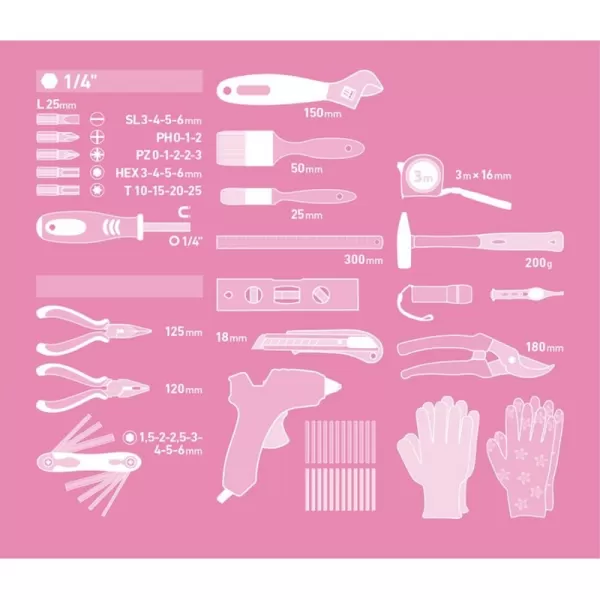 Univerzální růžová sada nářadí 68ks EXTOL LADY 6593
