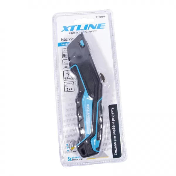 Nůž výsuvný bezpečnostní + náhradní břity SK4, 19 mm Xtline XT19130