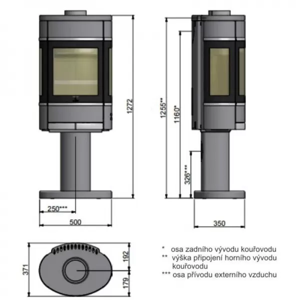 Krbová kamna s nohou s bočním prosklením, hliníkové lišty SCAN 68-10 černý lak