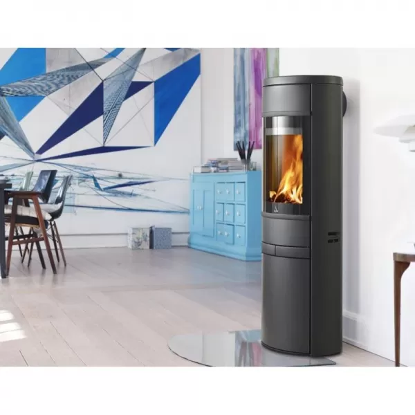 Krbová kamna s podstavcem s bočním prosklením, černé lišty SCAN 68-11 černý lak