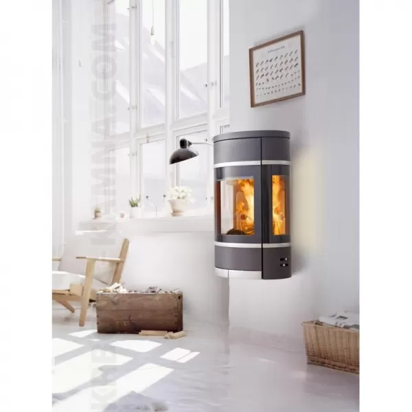 Krbová kamna závěsná s bočním prosklením, hliníkové lišty SCAN 68-8 černý lak