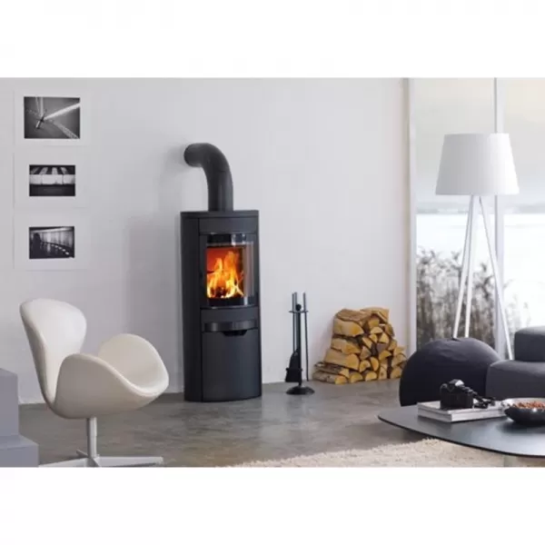 Krbová kamna s podstavcem s bočním prosklením, černé lišty SCAN 68-11 černý lak