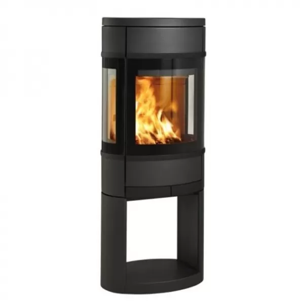 Krbová kamna s podstavcem s bočním prosklením, černé lišty SCAN 68-11 černý lak
