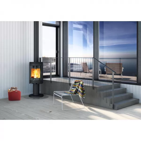Krbová kamna s nohou s bočním prosklením, hliníkové lišty SCAN 68-10 černý lak