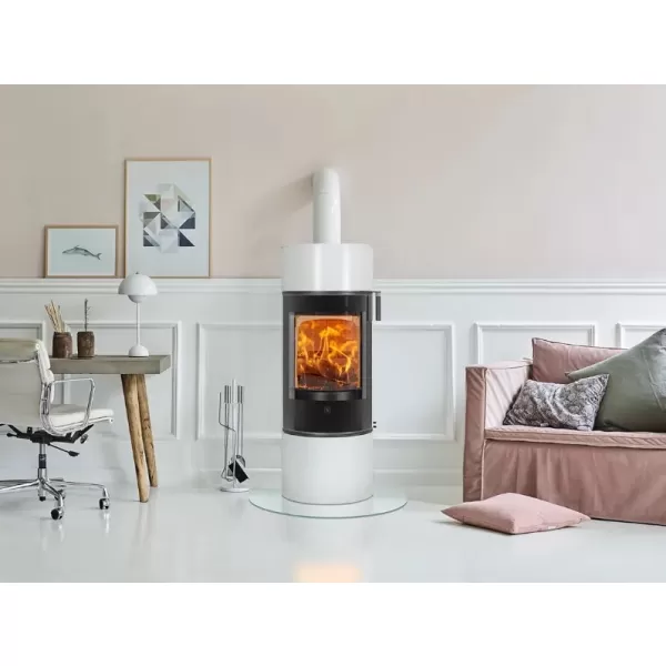 Krbová kamna skleněná dvířka, černá klička SCAN 84-1 MODERN bílý lak