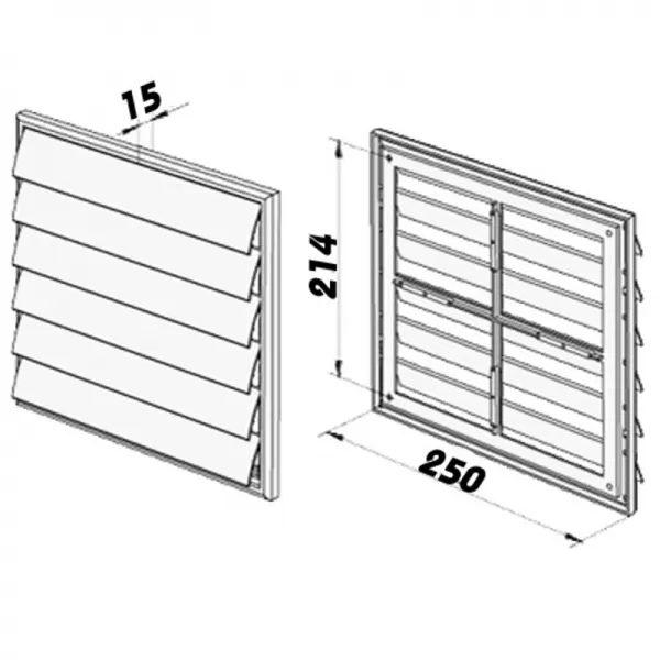 PVC větrací mřížka bez příruby se samotížnou žaluzií 250x250 mm, bílá DALAP 8579