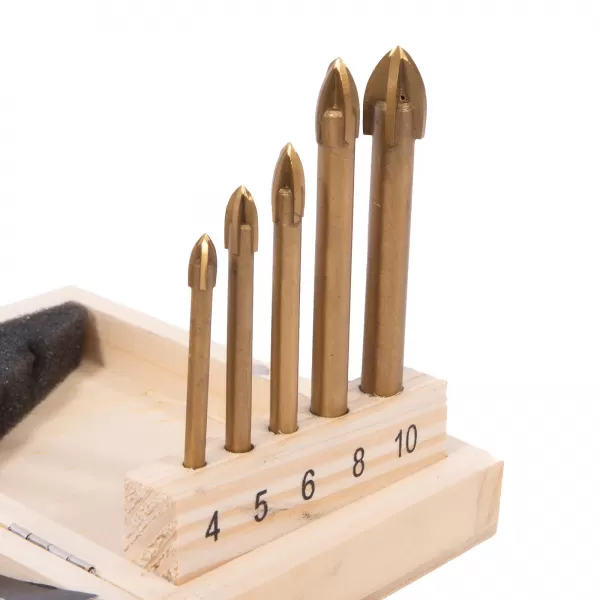 Sada univerzálních vrtáků TiN 5 dílů 4-10 mm, dřevěný obal Xtlilne XT23100