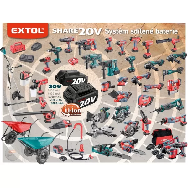 Aku utahovák rázový 1/2" 20V/2,0Ah SHARE20V, 500Nm, BRUSHLESS EXTOL INDUSTRIAL 8791814