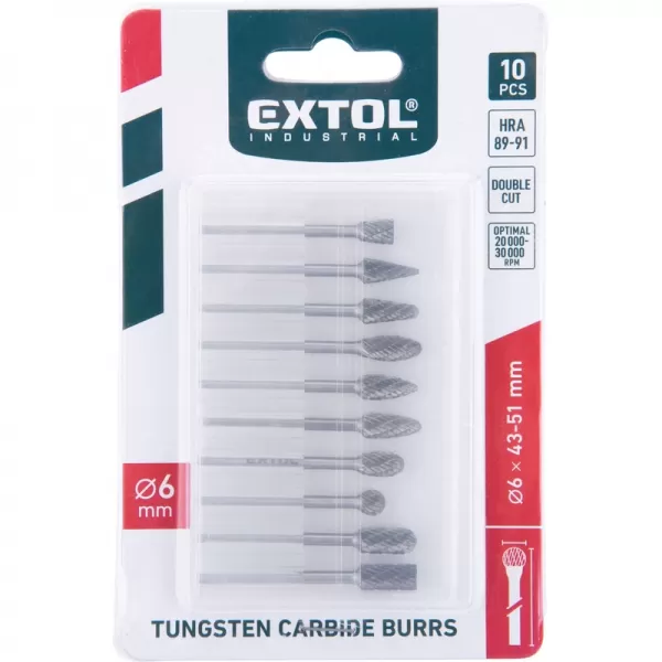 Frézy karbidové sada 10ks EXTOL INDUSTRIAL 8703810