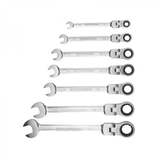 Klíče ráčnové očkoploché s kloubem sada 7ks 8-19mm 72 zubů EXTOL PREMIUM 8816105