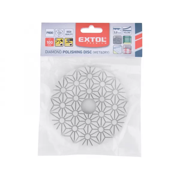 Kotouč diamantový leštící na obklady, 100mm, P800, suchý zip Extol Premium 8803097