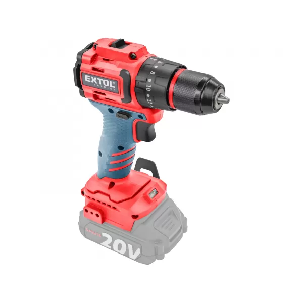 Aku vrtací šroubovák s příklepem 20V/bez aku SHARE20V, BRUSHLESS Extol Premium 8891807