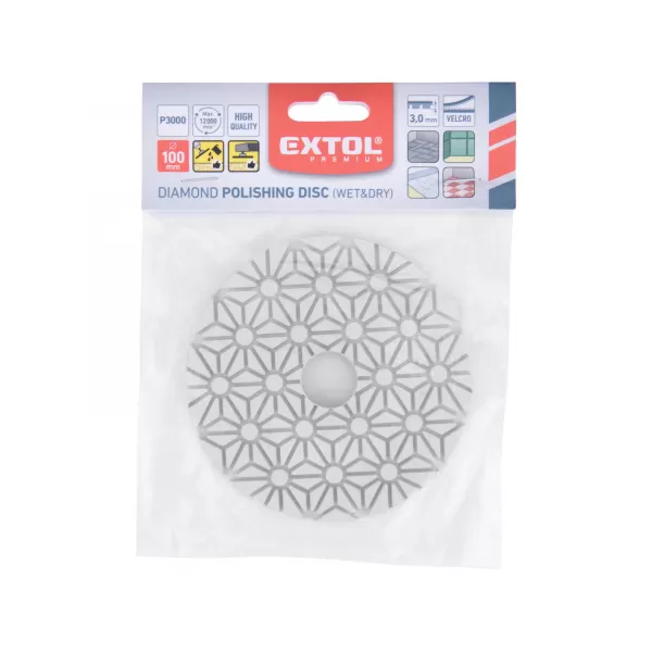 Kotouč diamantový leštící na obklady, 100mm, P3000, suchý zip Extol Premium 8803099