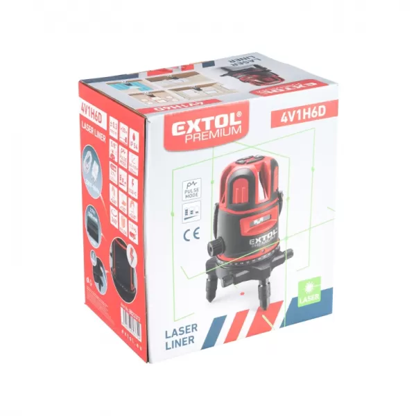 Zelený liniový křížový samonivelační laser 1H x 4V (+6D) EXTOL PREMIUM 8823312