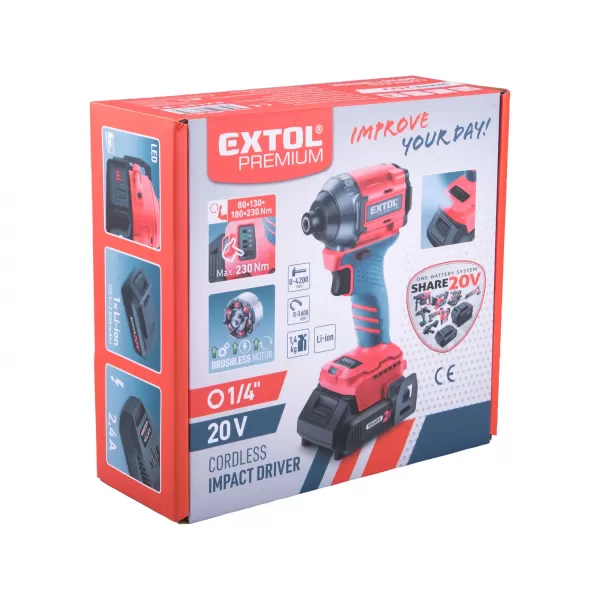 Aku rázový utahovák 1/4" 20V/bez aku SHARE20V BRUSHLESS Extol Premium 8891815