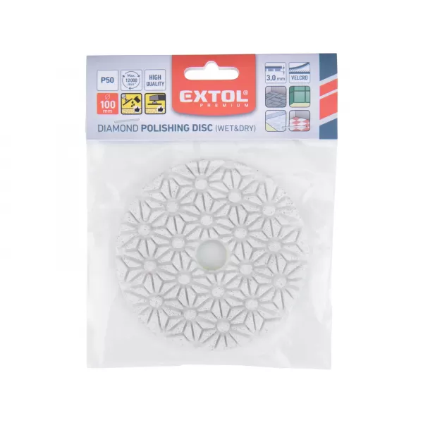 Kotouč diamantový leštící na obklady, 100mm, P50, suchý zip EXTOL PREMIUM 8803090