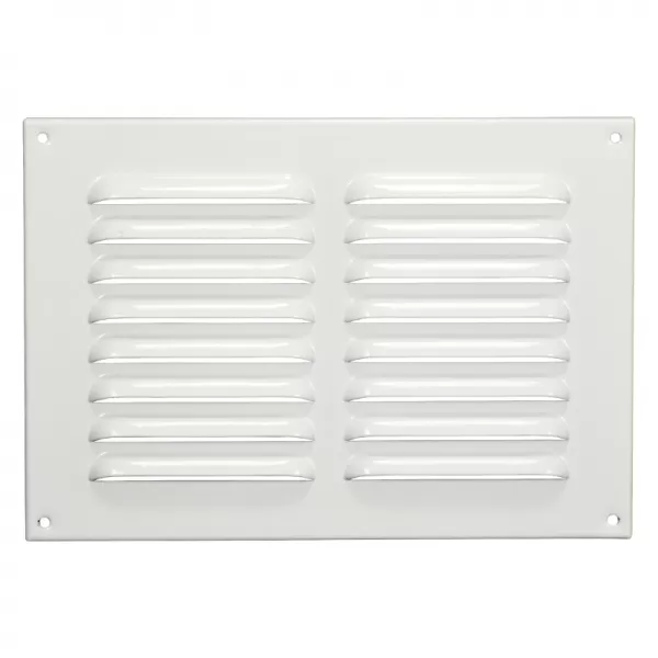 Kovová ventilační mřížka bez příruby s pevnou žaluzií a síťkou 215x150 mm, bílá DALAP 90243