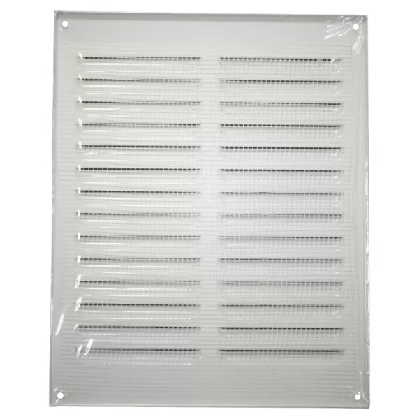 Kovová ventilační mřížka bez příruby s pevnou žaluzií a síťkou 195x245 mm, bílá DALAP 90244