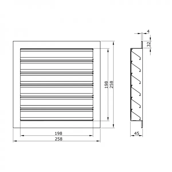 Hliníková větrací mřížka s pevnými lamelami 200x200 mm DALAP 9716