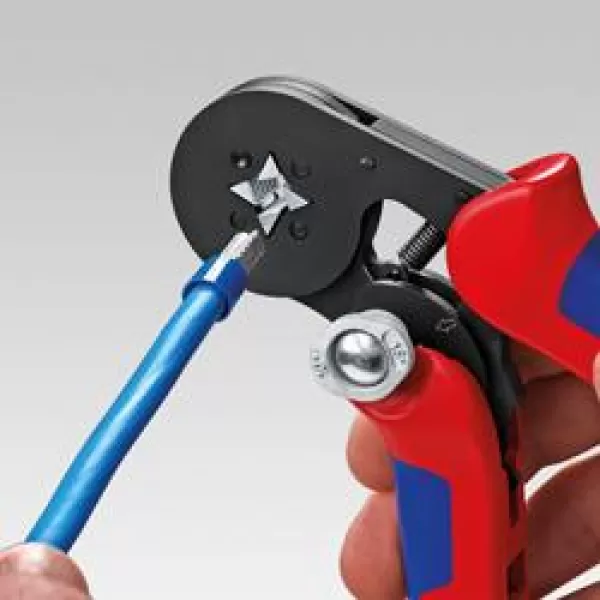 Samonastavitelné kleště pro lisování kabelových koncovek se zaváděním z boku Knipex 97 53 04