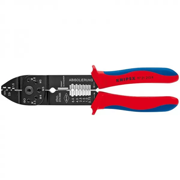 Lisovací kleště pro izolovaná kabelová oka + konektory Knipex 97 21 215 B