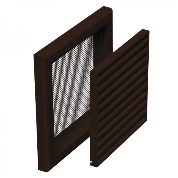 PVC větrací mřížka bez příruby s pevnou žaluzií a síťkou 186x186 mm, hnědá DALAP 9708
