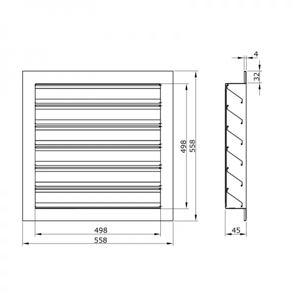 Hliníková větrací mřížka s pevnými lamelami 500x500 mm DALAP 9726