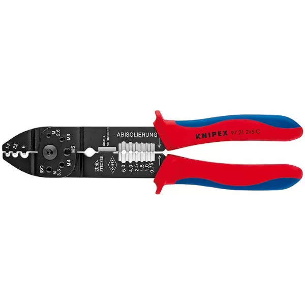 Lisovací kleště pro izolovaná kabelová oka + konektory Knipex 97 21 215 C