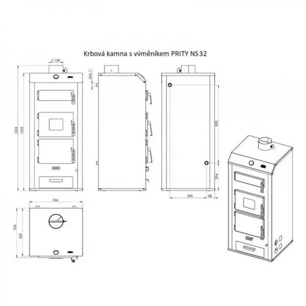 Krbová kamna s výměníkem PRITY NS32, černá
