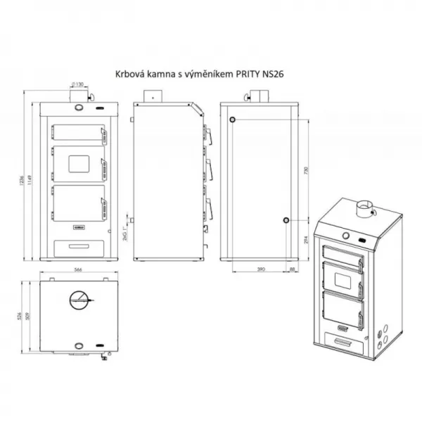 Krbová kamna s výměníkem PRITY NS26, černá
