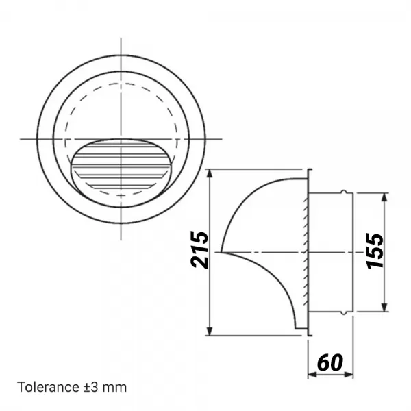 Nerezová větrací mřížka s přírubou, krytem a síťkou Ø 160 mm DALAP 99345