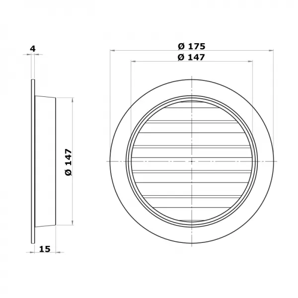 Kovová větrací mřížka Ø 150 mm s přírubou a síťkou proti hmyzu DALAP 99993