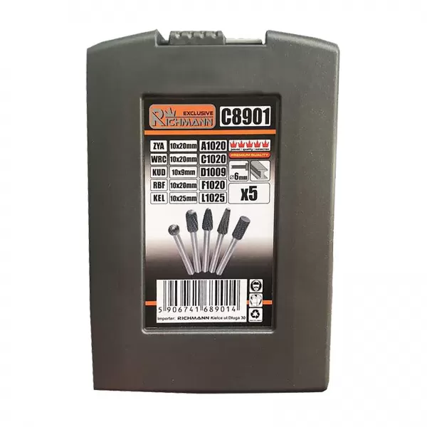 Sada kolíkových fréz do kovu, stopka 6 mm, 5 dílů plastový obal RICHMANN PC8901