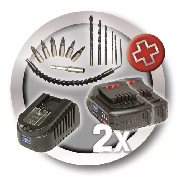 Aku 2-rychlostní příklepový vrtací šroubovák 20V 2x1,5Ah Scheppach CID30-20Li